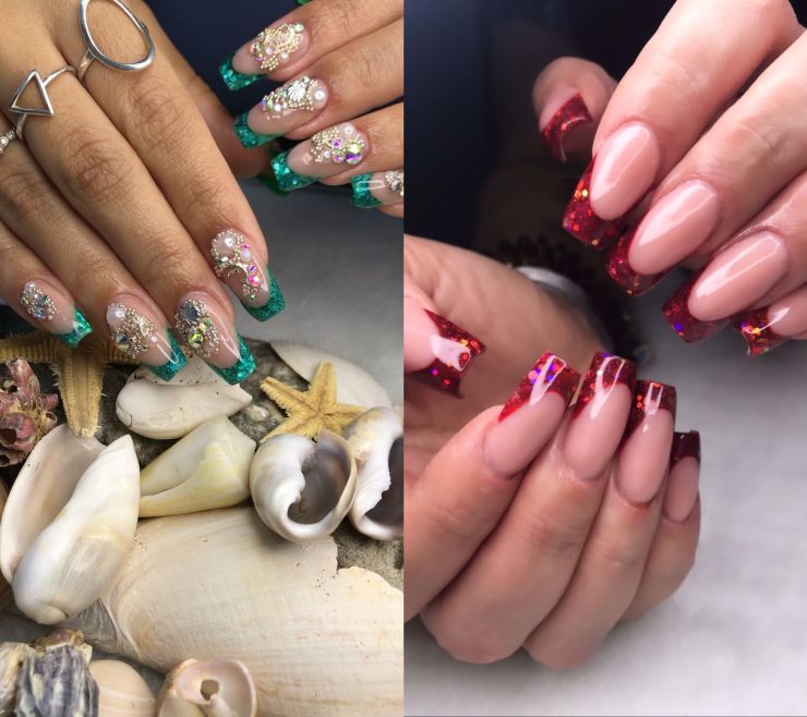 unha francesinha decorada com glitter