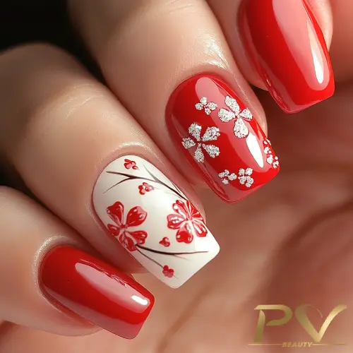 unha gel decorada vermelha