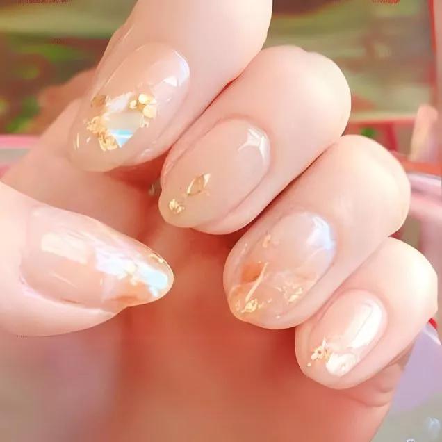 unha postiça autocolante decorada stiletto cream glitter