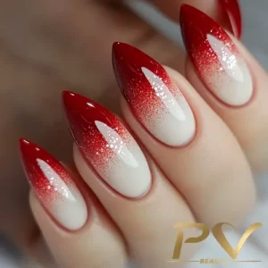 Unhas gel vermelho amendoado (almond)