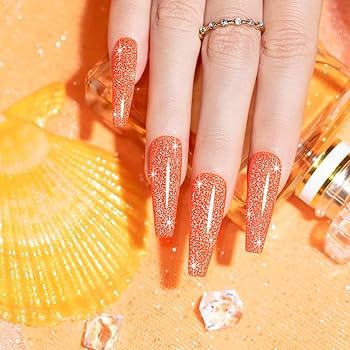 unha laranja neon com glitter