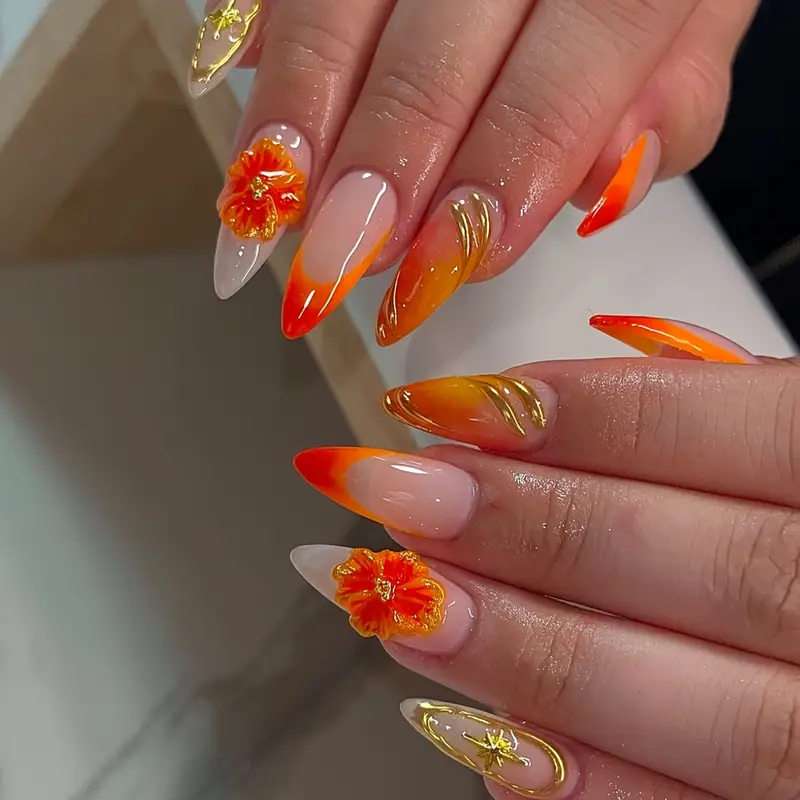 unha laranja com glitter fino