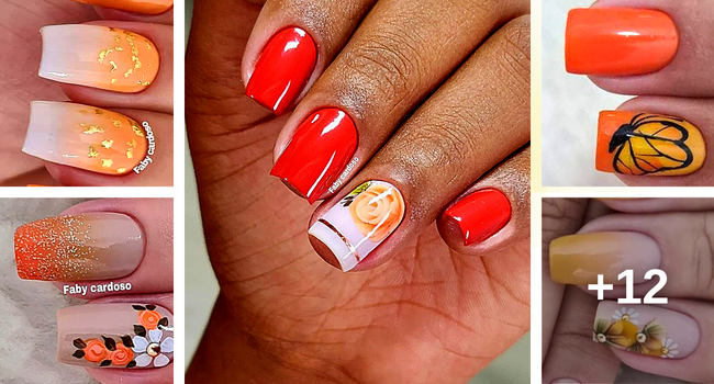 unha laranja com glitter cobre