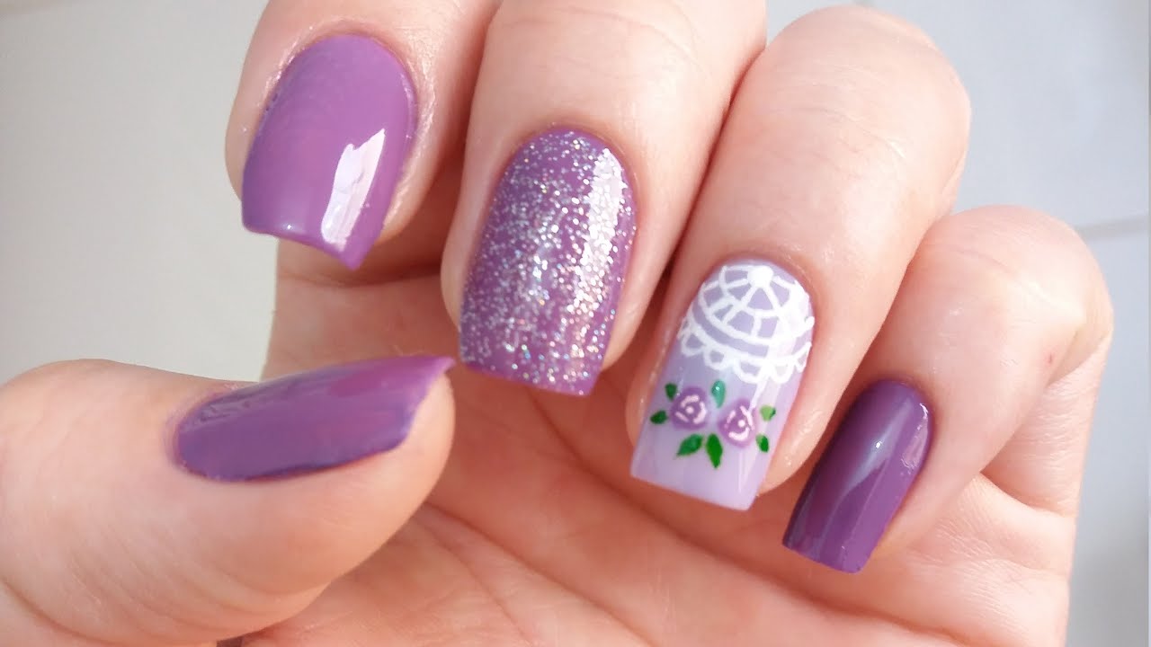 unha lilás com filha única marmorizada