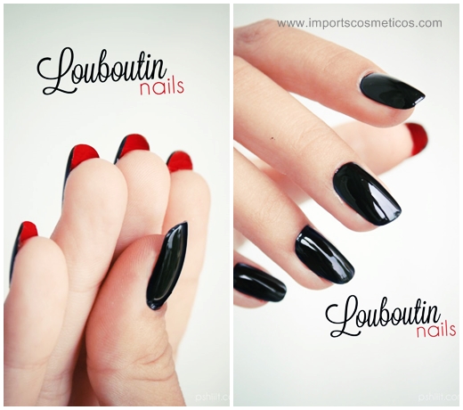unhas louboutin pretas e vermelhas