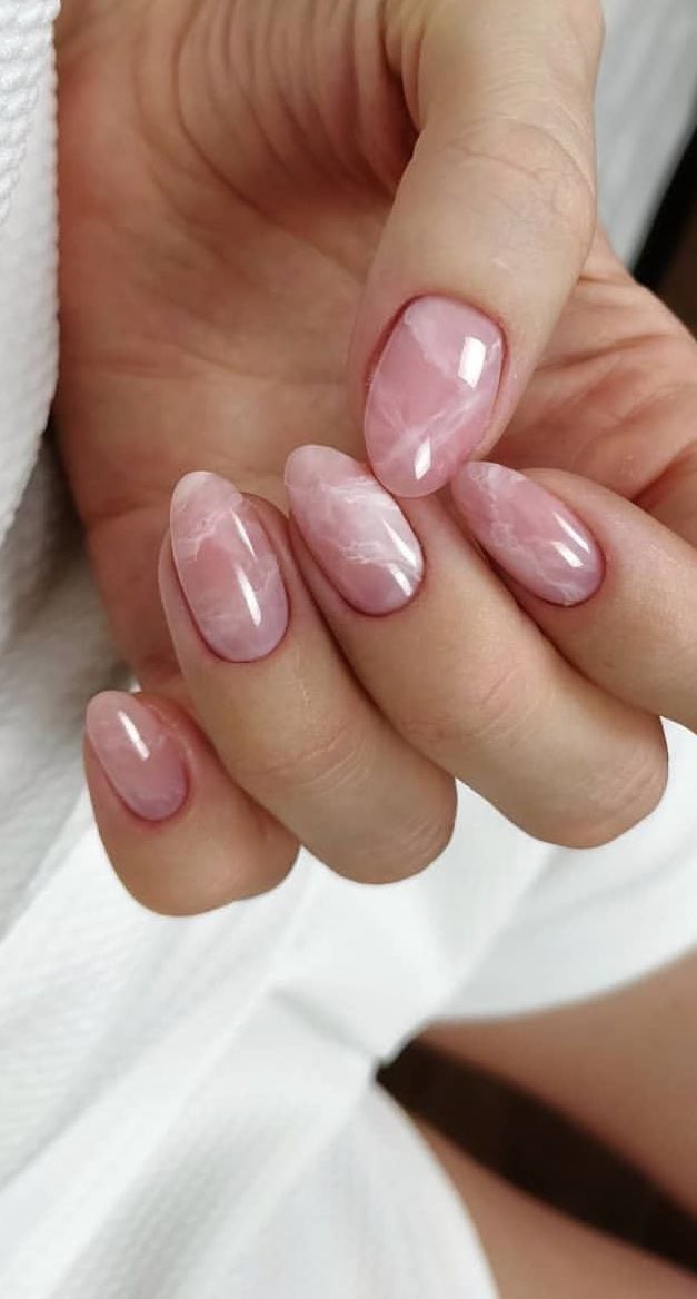 Unha marmorizada quartzo rosa