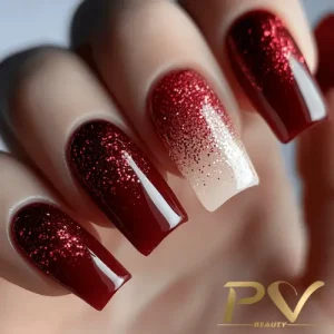 unha marmorizada vermelha com glitter