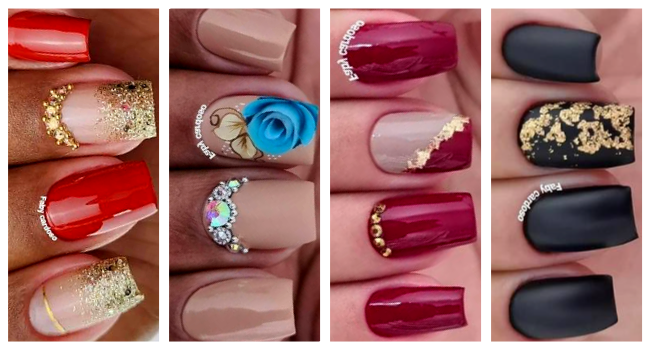 unha marsala decorada com francesinha dourada passo a passo