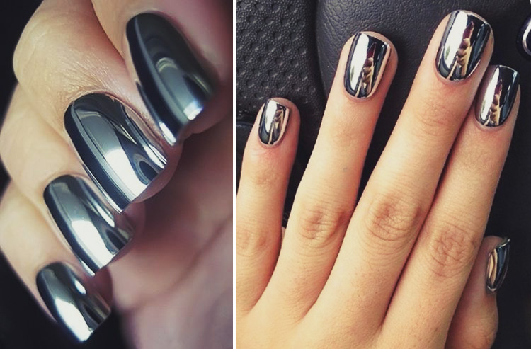 unha metalizada com pó colorido