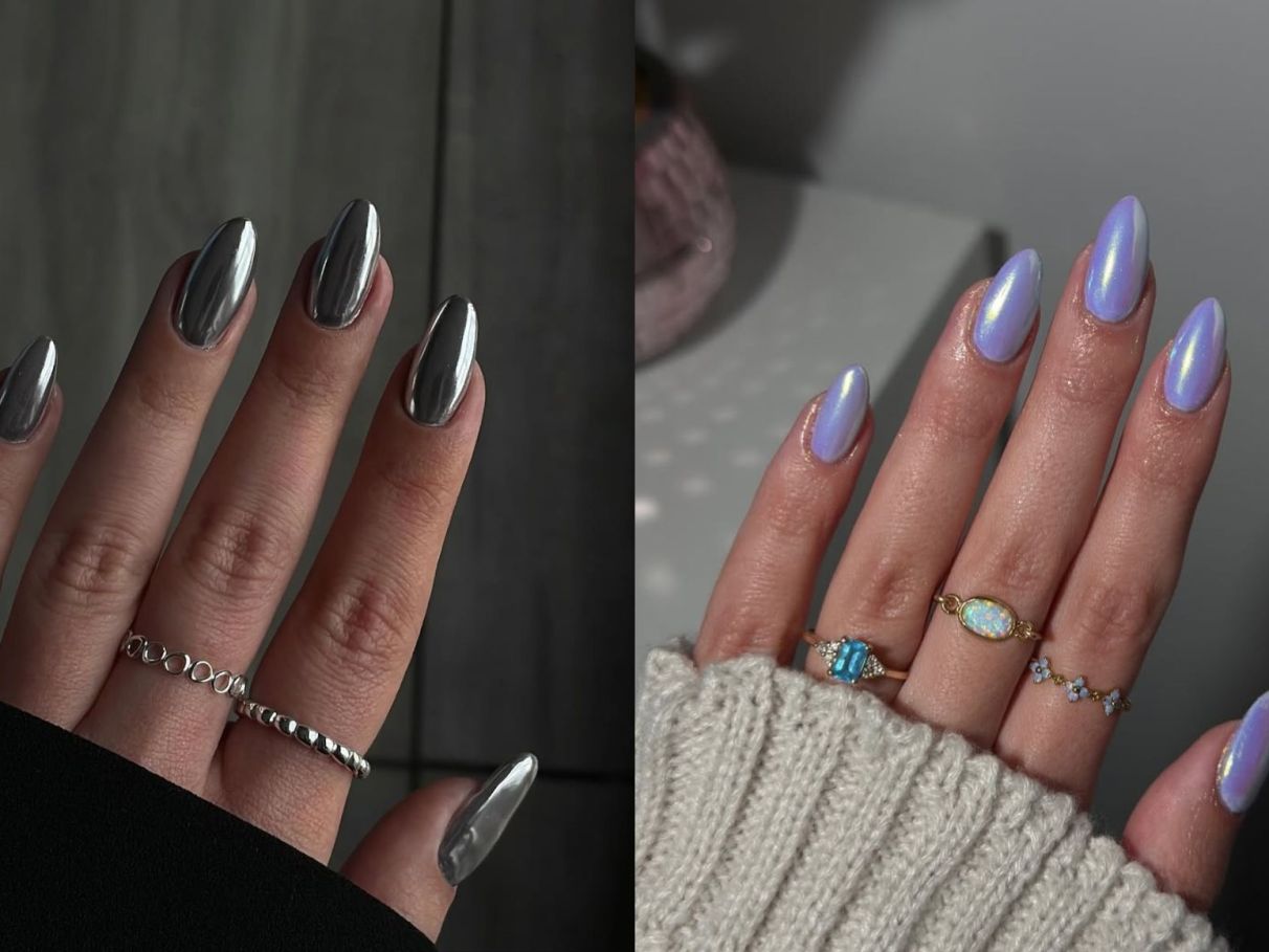unha metalizada efeito espelhado