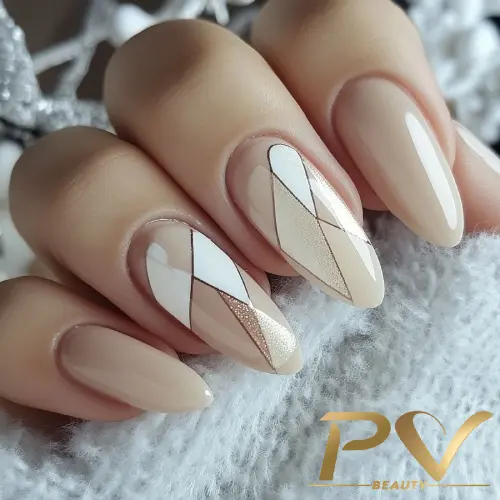 unha nude e branco degradê