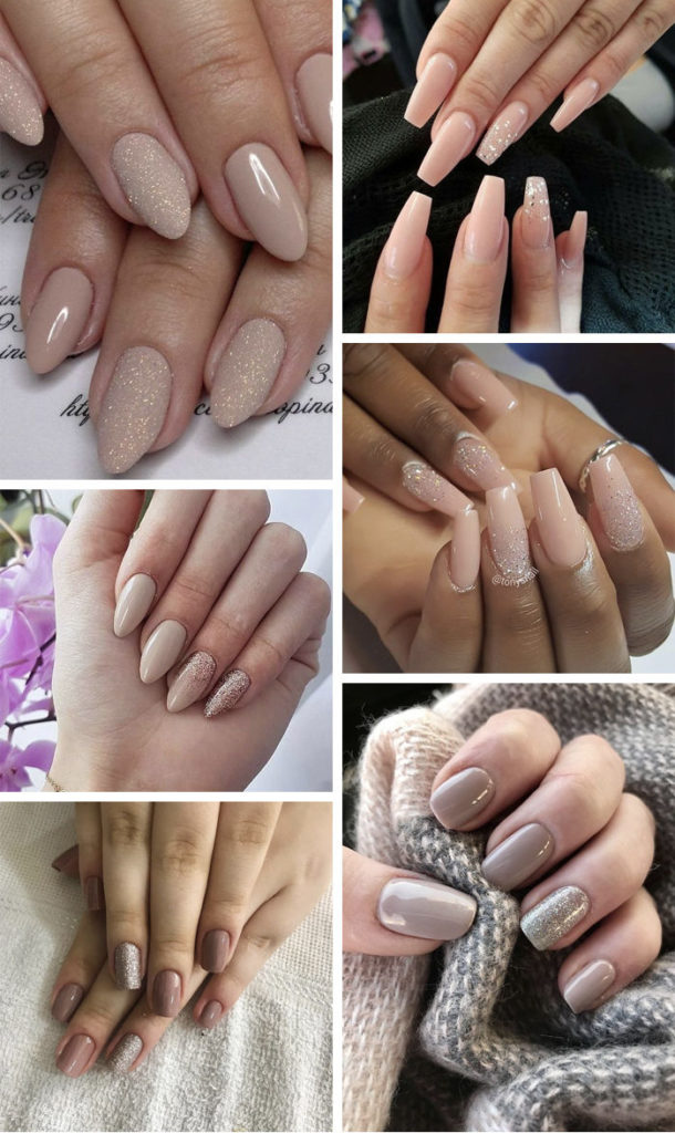 Unhas nude com efeito cromado