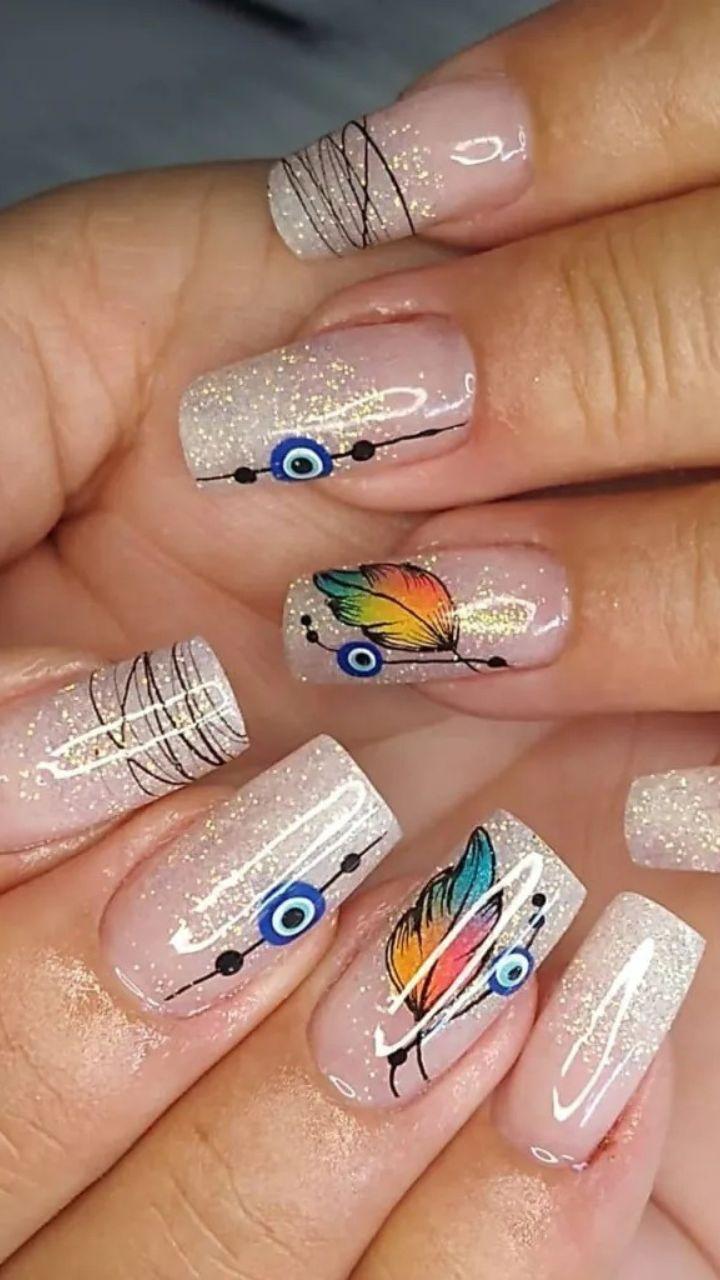 unha olho grego rosa francesinha reversa