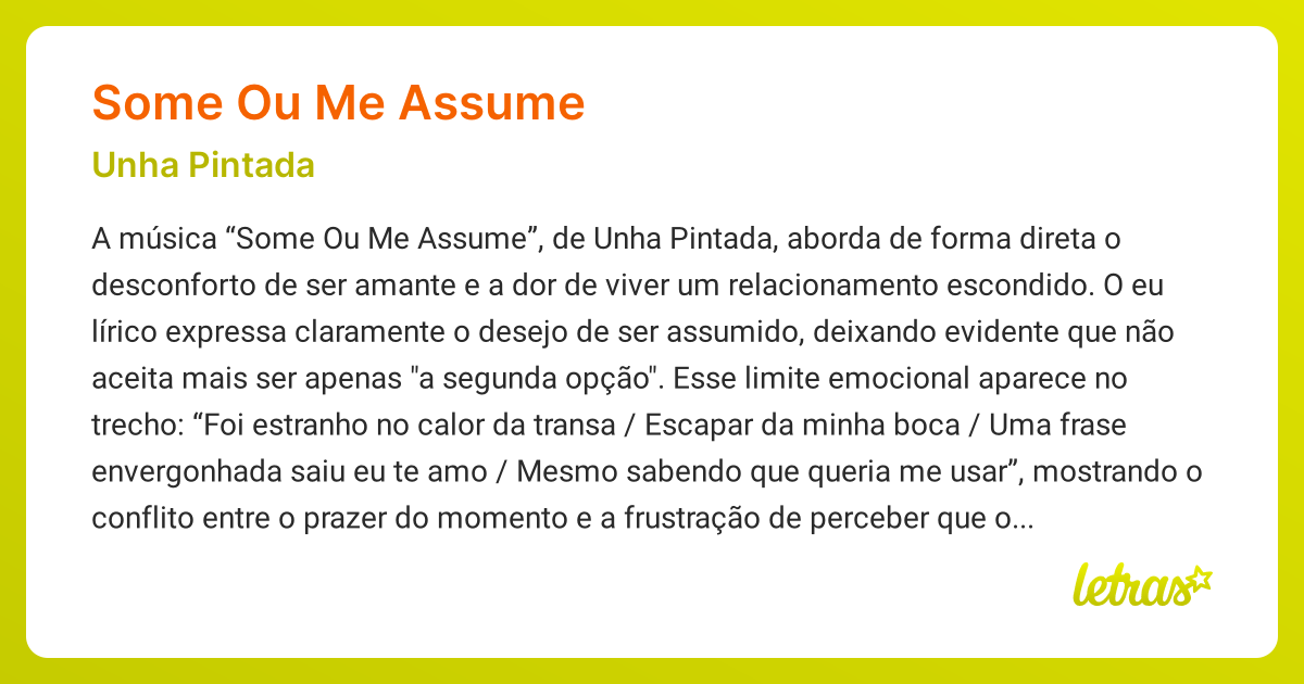 Análise da Letra: Decifrando os Versos de 'Some ou Me Assume'