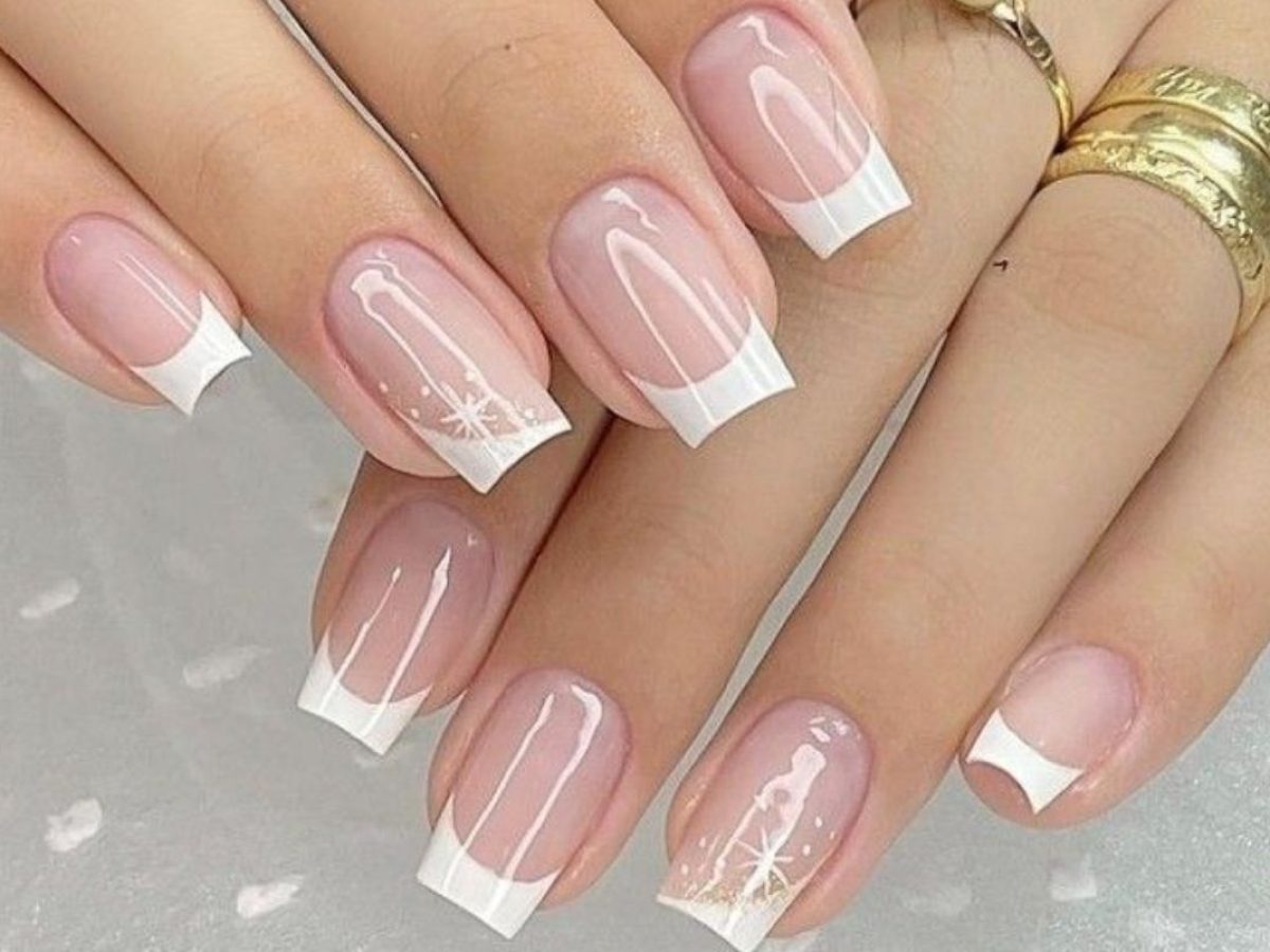 unha postiça realista francesinha branca autocolante