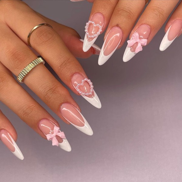 ideias unhas postiças rosa decoradas para festa