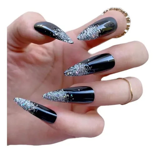 unha preta com glitter efeito ombré