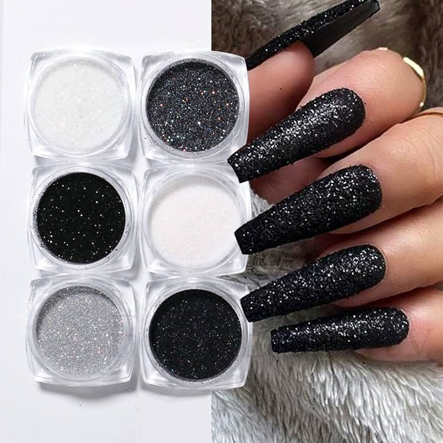 unha preta com glitter vermelho