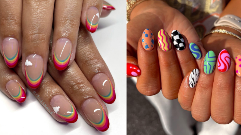 unha redonda decorada vermelha brilhante