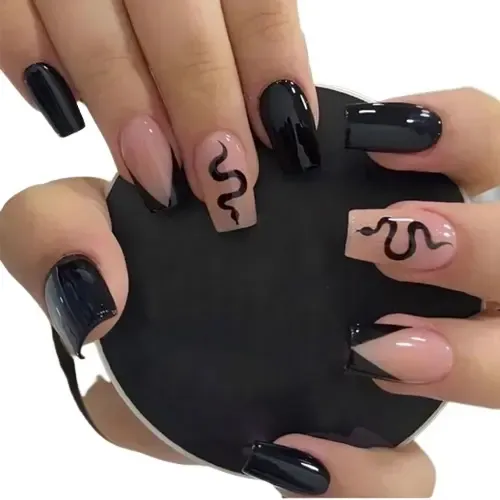 unha rosa com preto longa