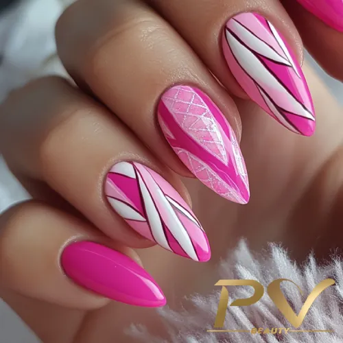 unha rosa pink decorada com glitter