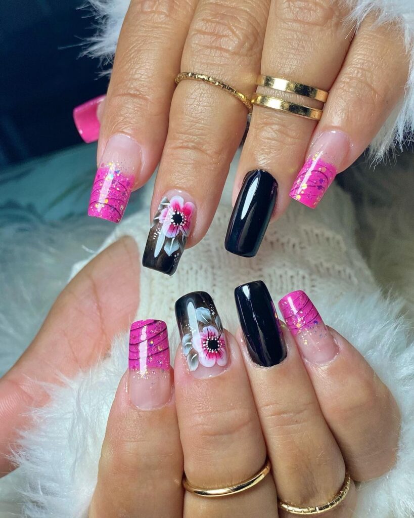 unha rosa metalizado decorada