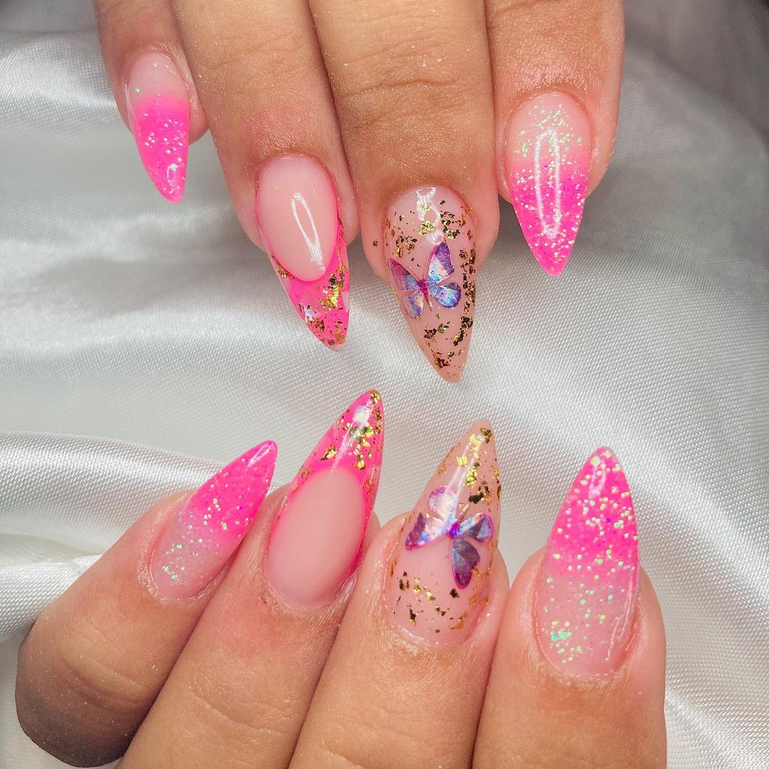 unha rosa pink decorada simples