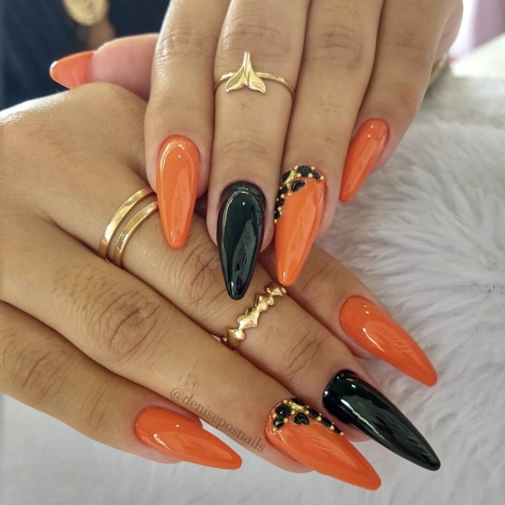 unha stiletto marrom decorada