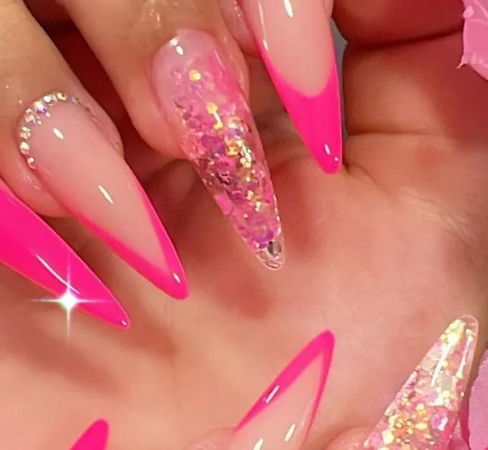 unha stiletto rosa pink natural