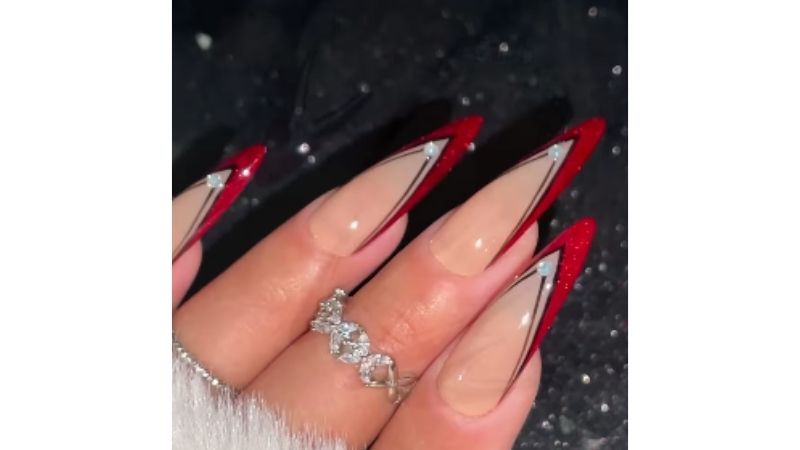 unha stiletto vermelha filha única glitter