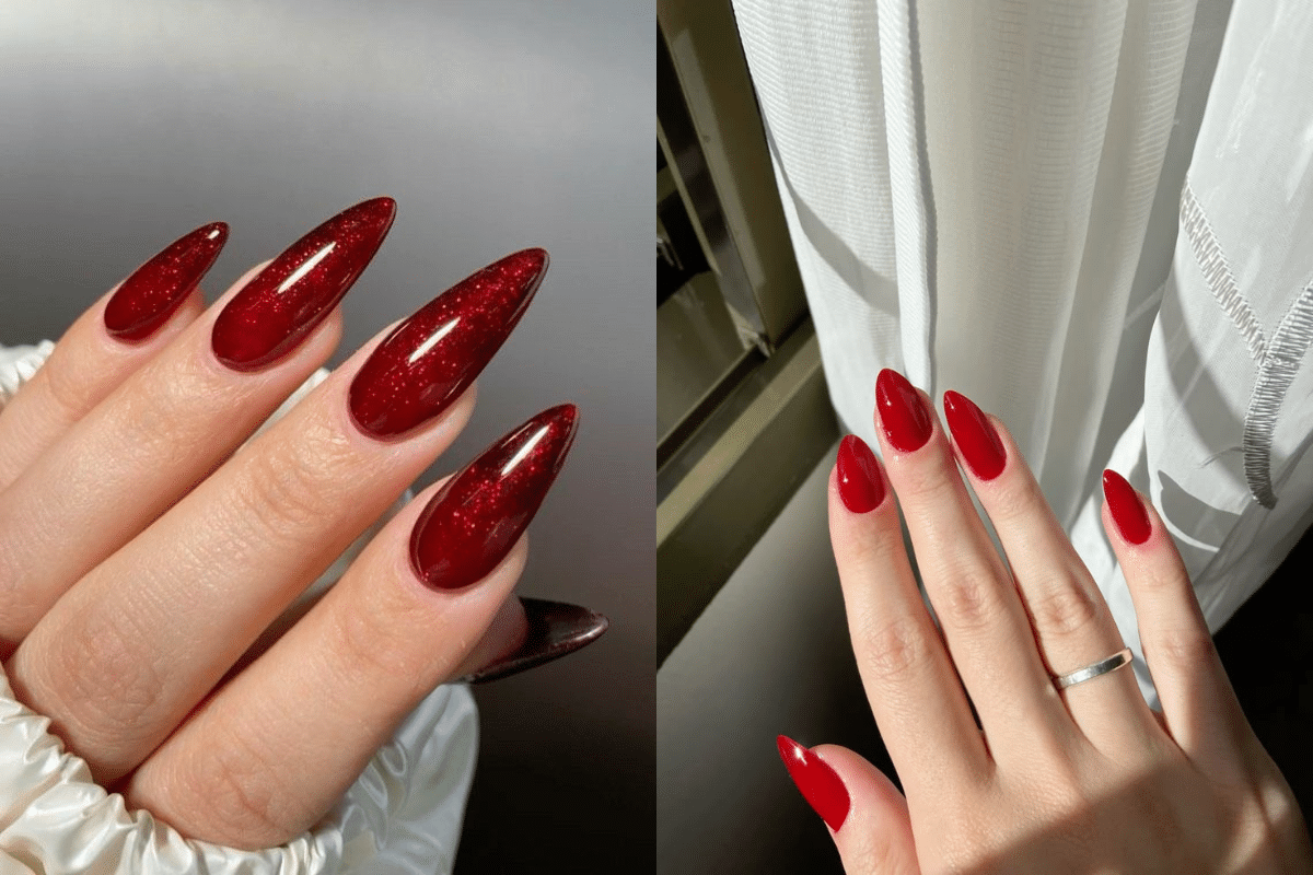 ideias unha stiletto vermelha decorada