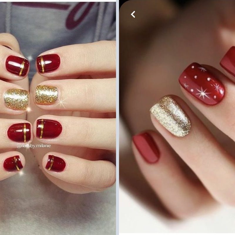 unha vermelha com dourado