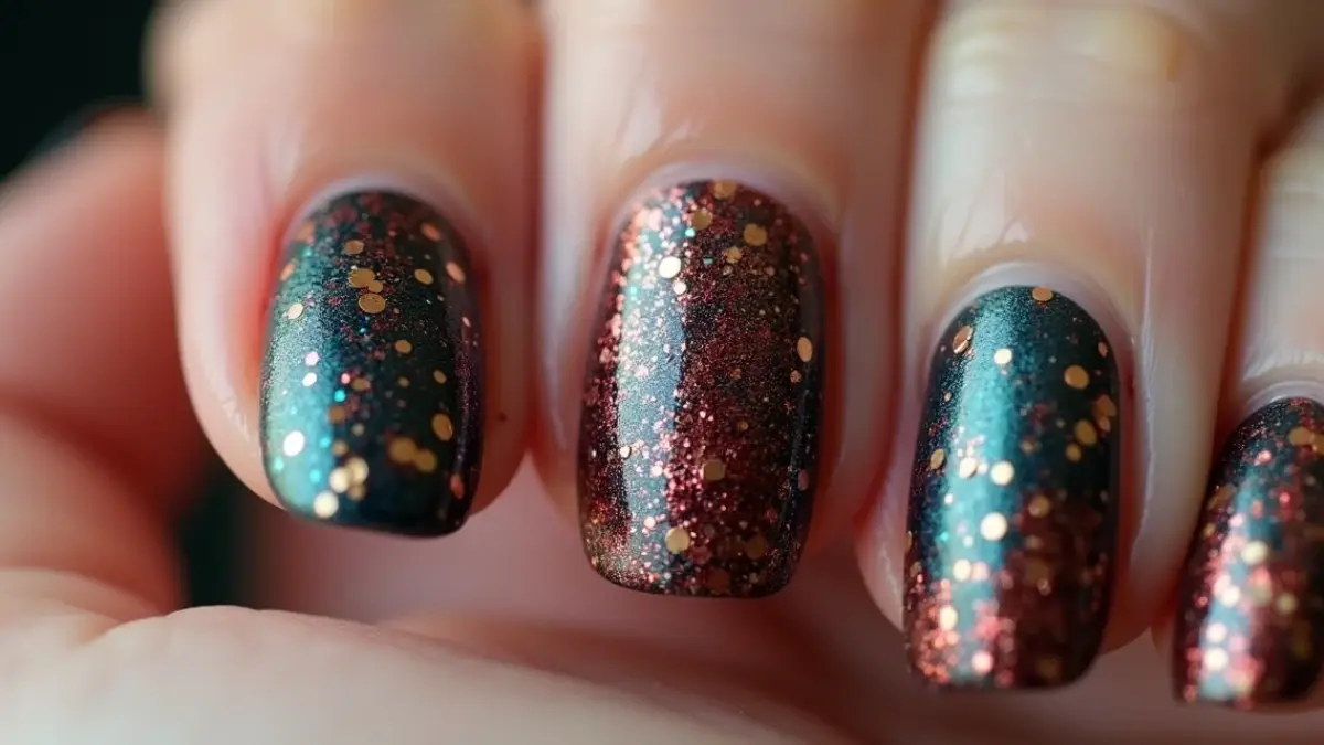 unha vermelha com glitter prata