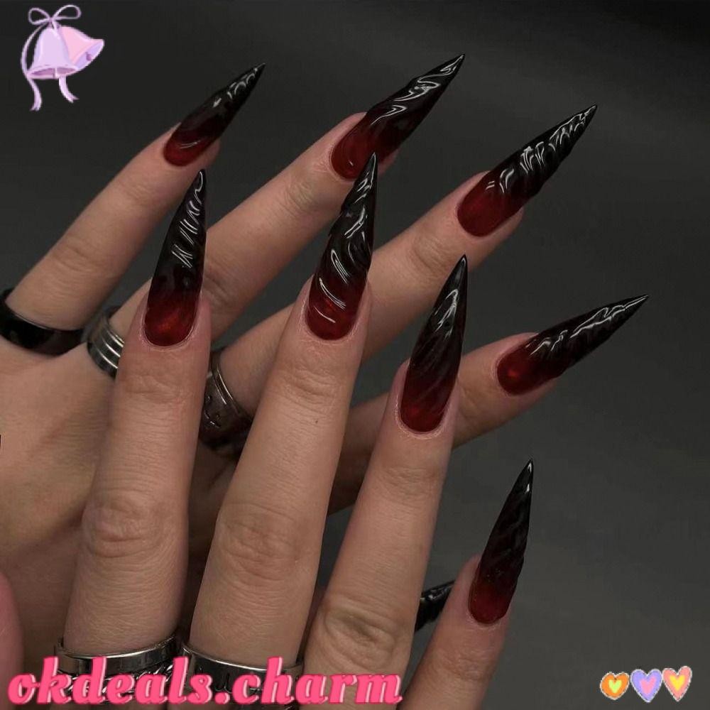 unha vermelha com preto e glitter