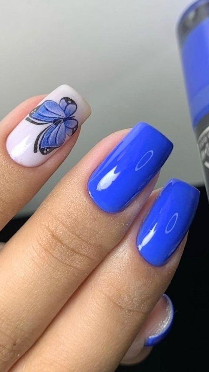 unhas decoradas borboleta azul francesinha