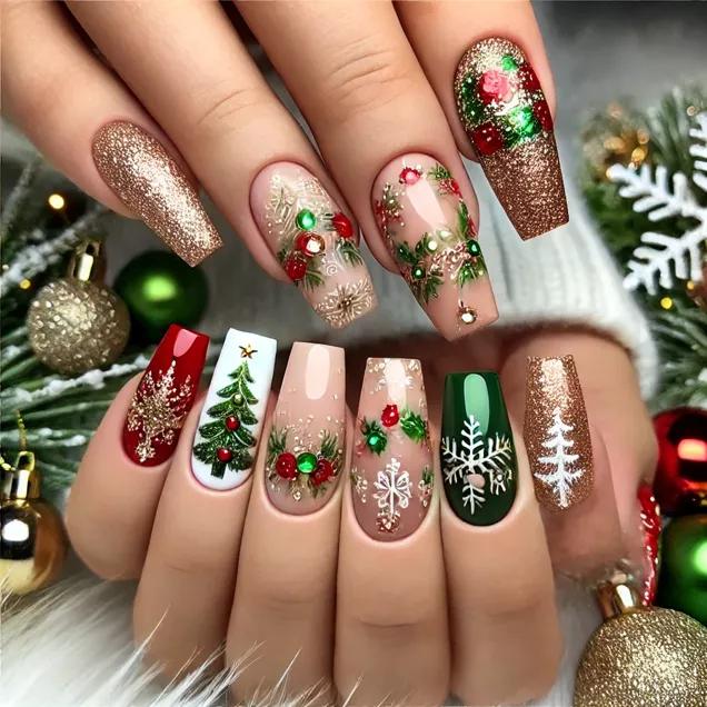 unhas decoradas fim de ano