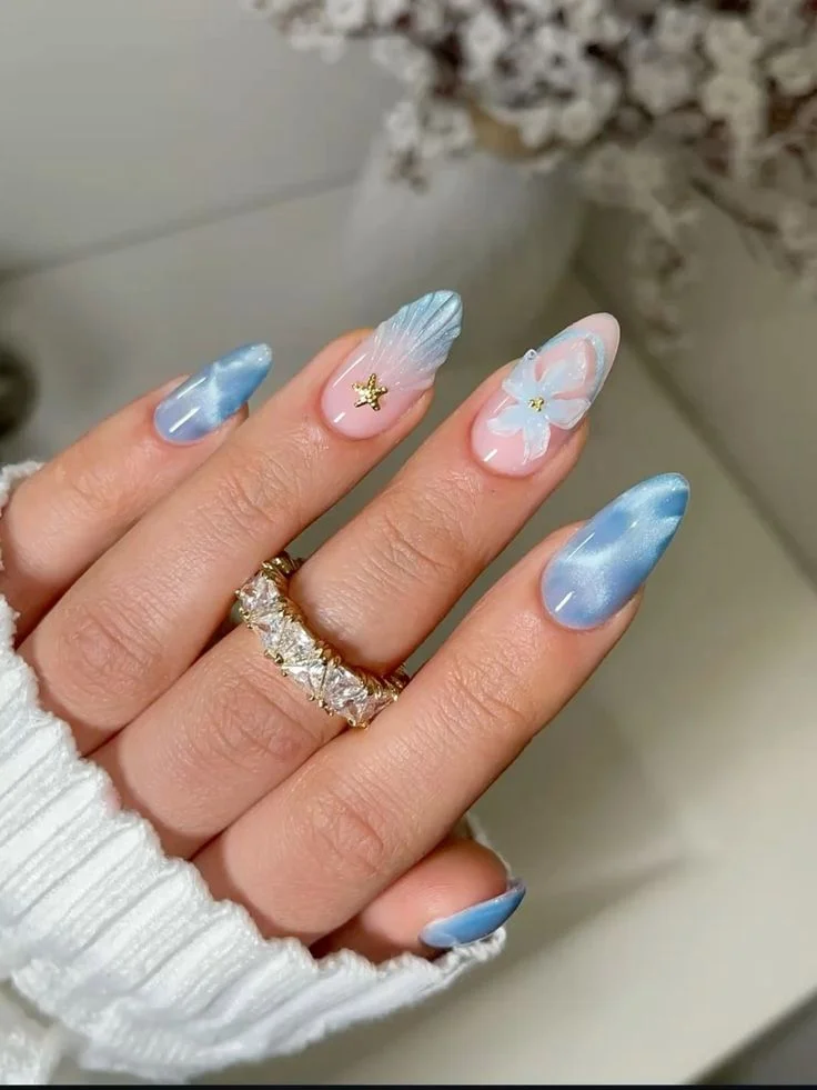unha de gel decorada amendoada