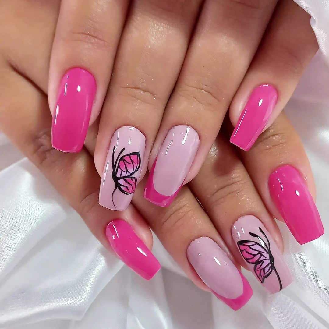 unha decorada rosa e branco