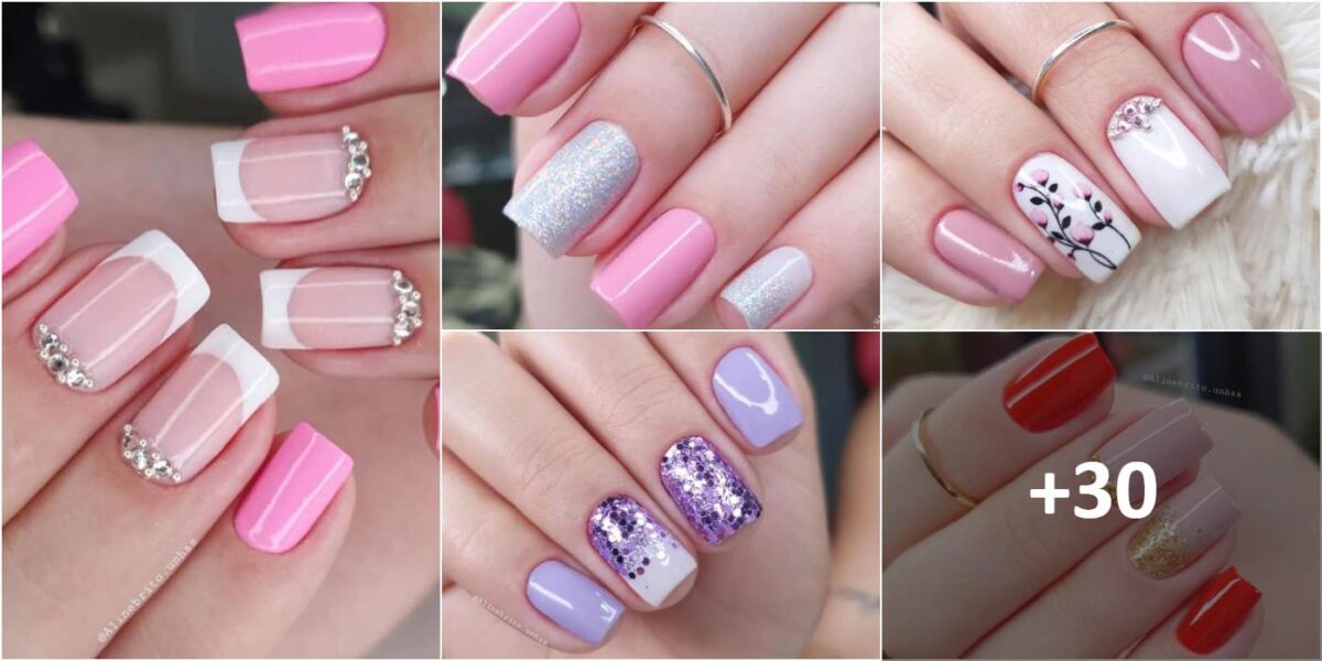 unha curta quadrada gel decorada
