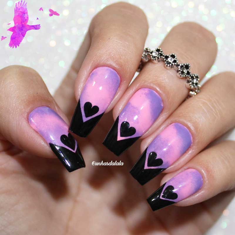 unha lilás com glitter francesinha
