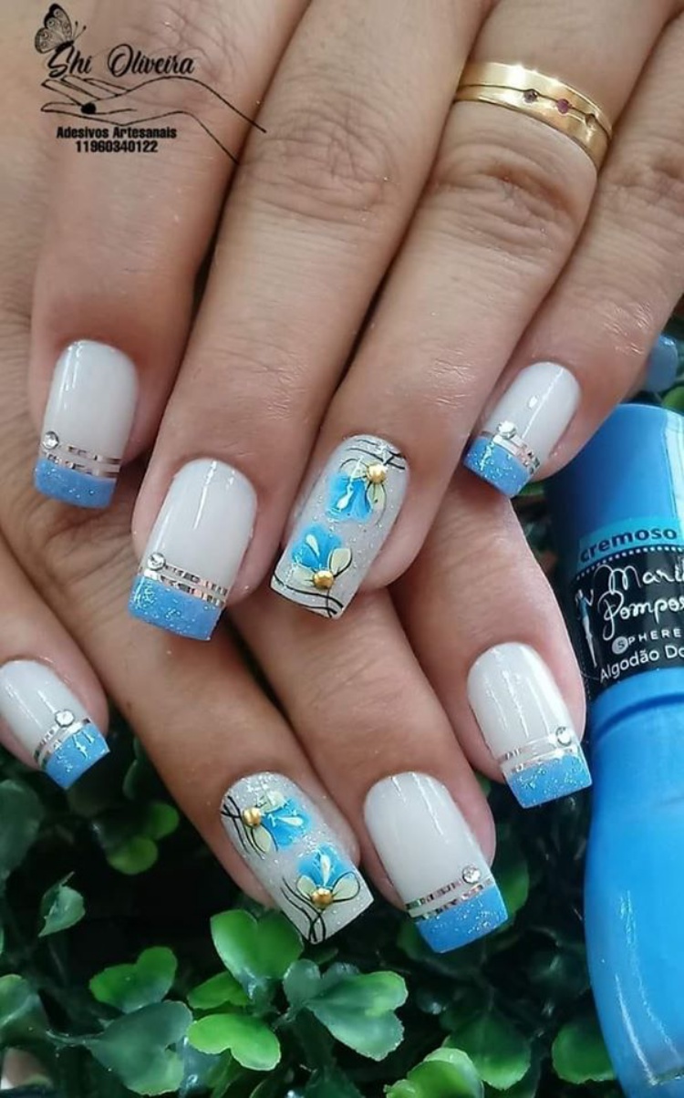 unha decorada francesinha azul