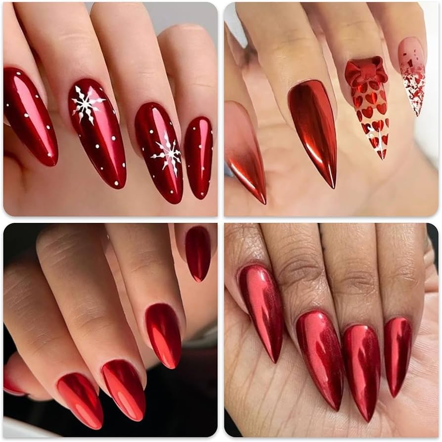 unha stiletto vermelha degradê glitter
