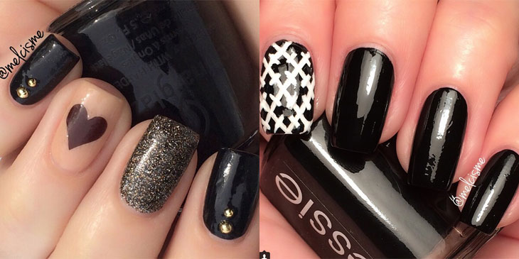 unha de gel preta com glitter
