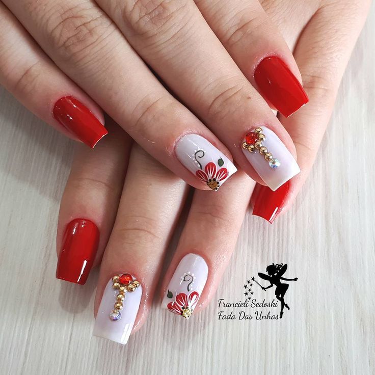 unha vermelha decorada unhas de gel