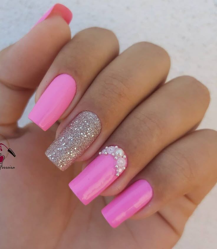 unha encapsulada rosa glitter