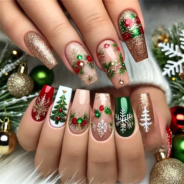 unhas de gel minimalistas natal