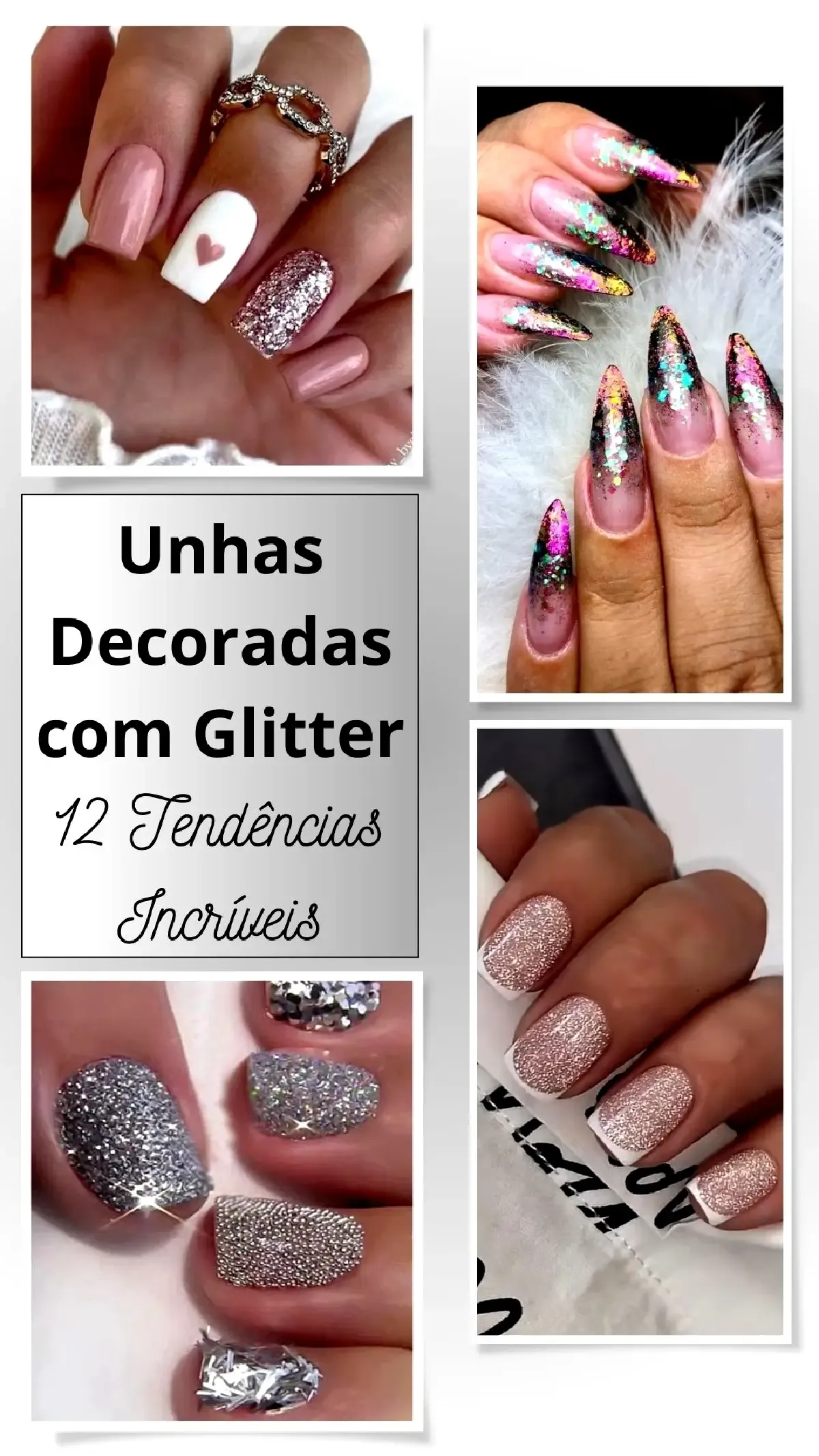 unha de gel cinza claro decorada