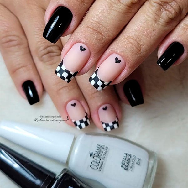 unha de gel preta e branca elegante