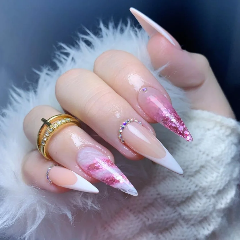 unha de gel decorada rosa quadrada