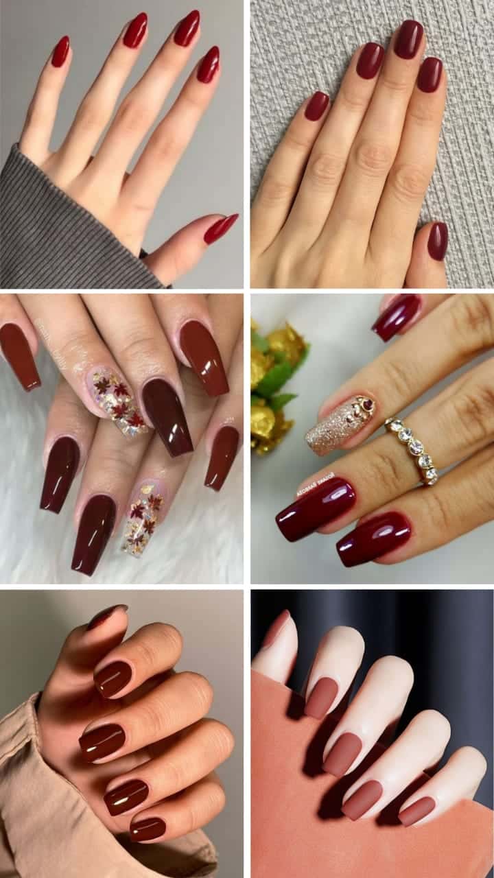 unhas em tons de bordô